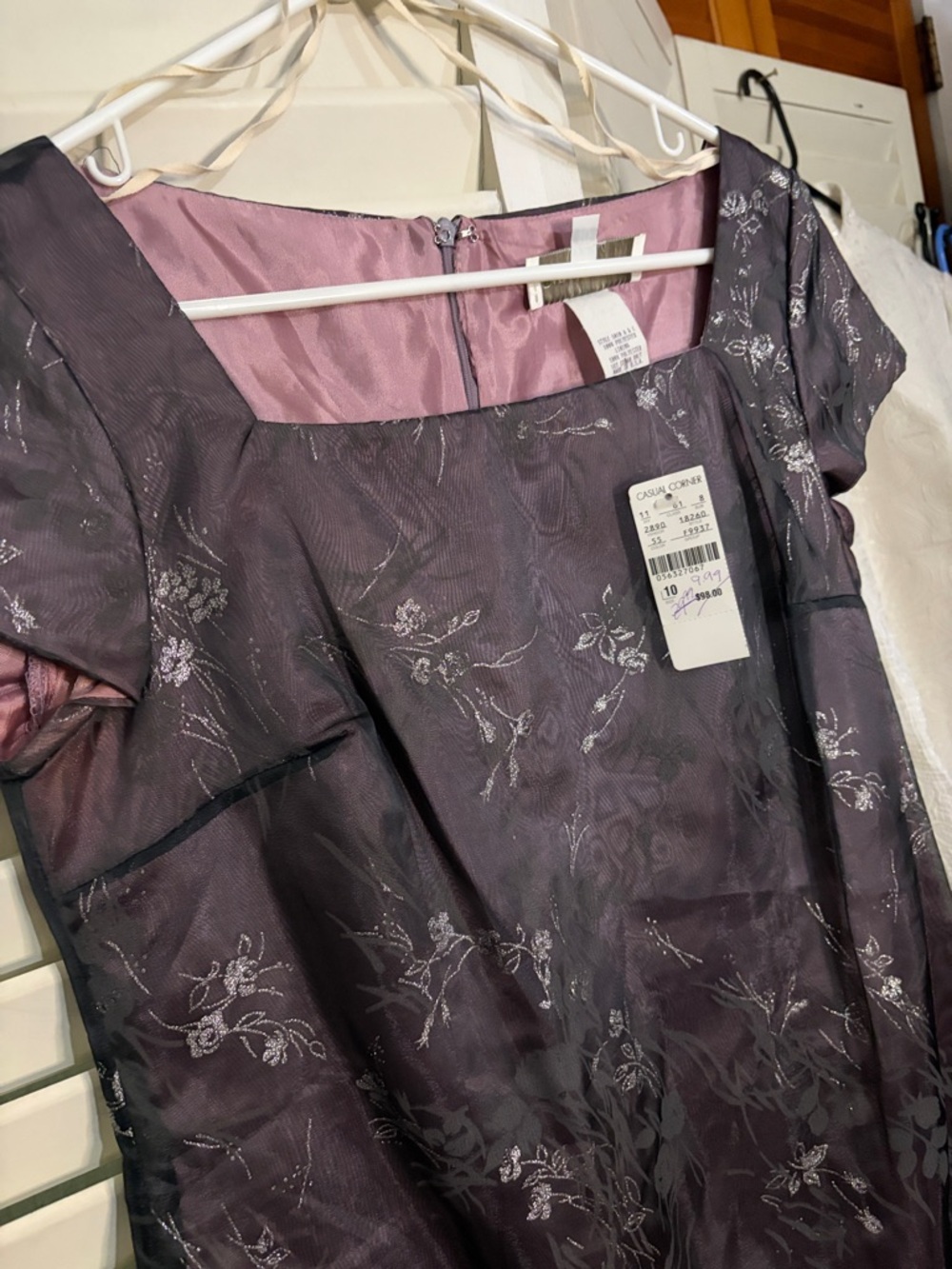 NWT Vintage Deadstock Casual Corner Purple Floral Metallic Dress - Picture 2 of 5